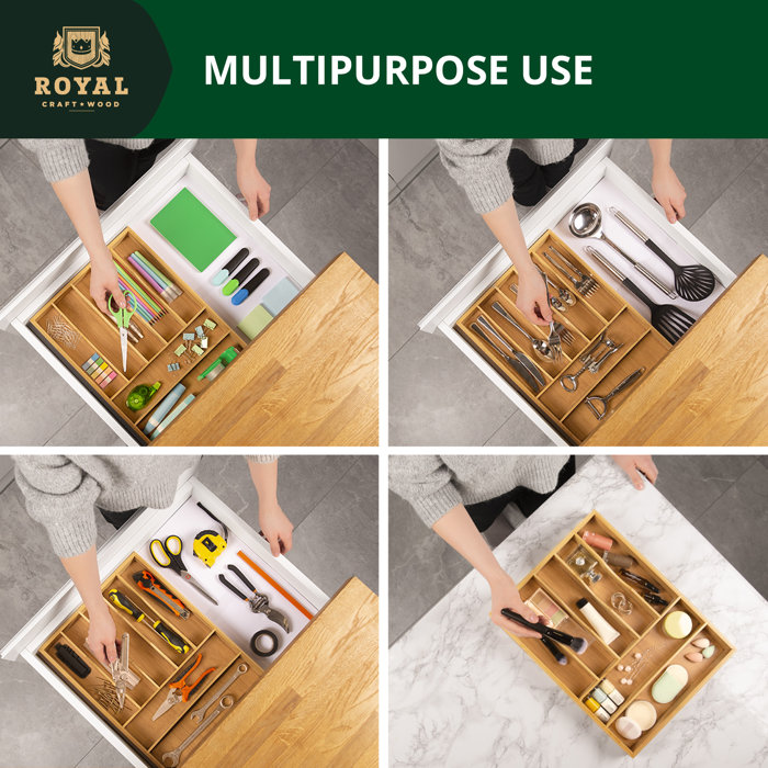 Royal Craft Wood Bamboo Kitchen Drawer Organizer Silverware Organizer